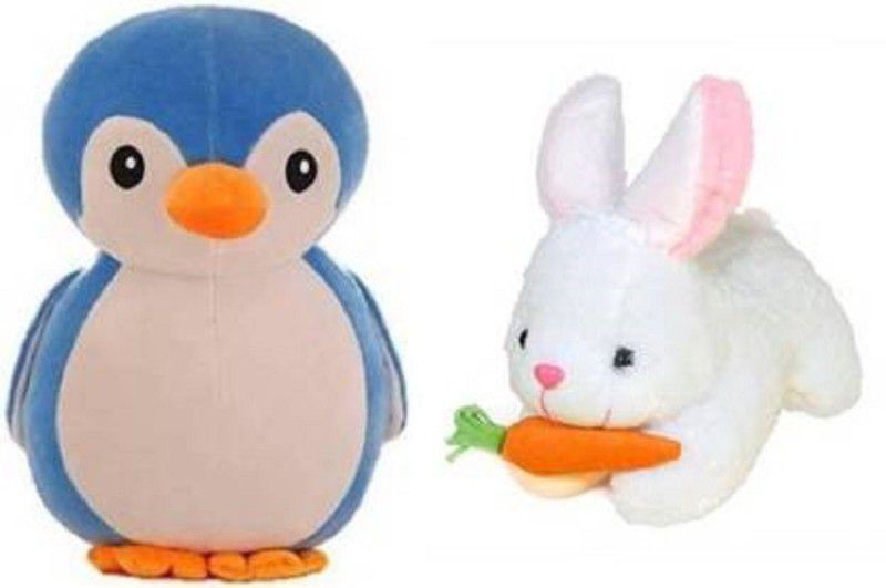 BestLook CUTE BLUE PENGUIN SOFT WITH RABBIT SOFT TOY GIFT SET -(PACK OF 02) - 30 cm  (Blue & White)
