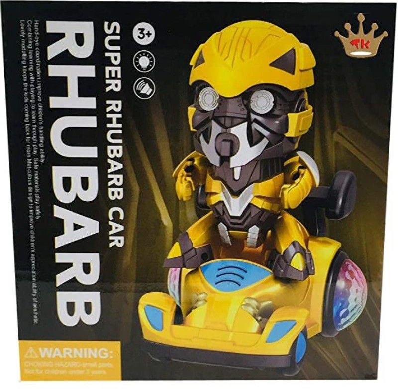 tommy toy Rhubarb Super Robot CAR Light ,Sound for Kids - Transformer Car (Yellow)  (Multicolor)