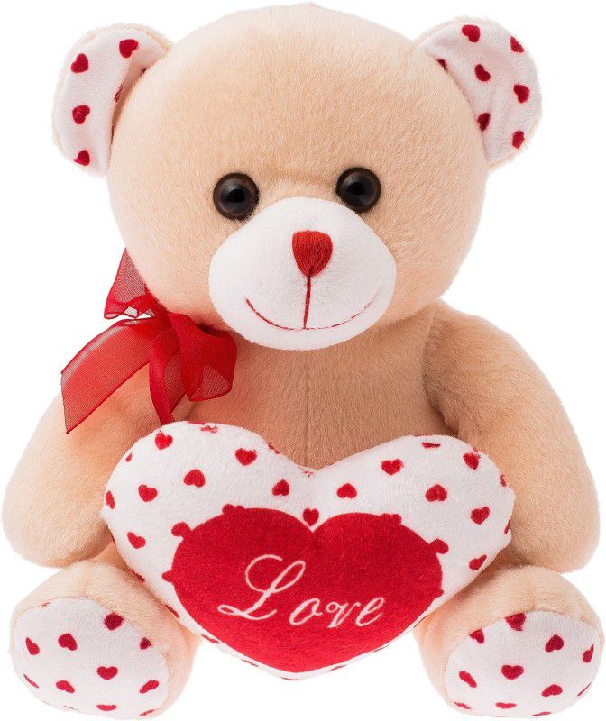Dimpy Stuff Bear with Love heart - 15 cm  (Beige)