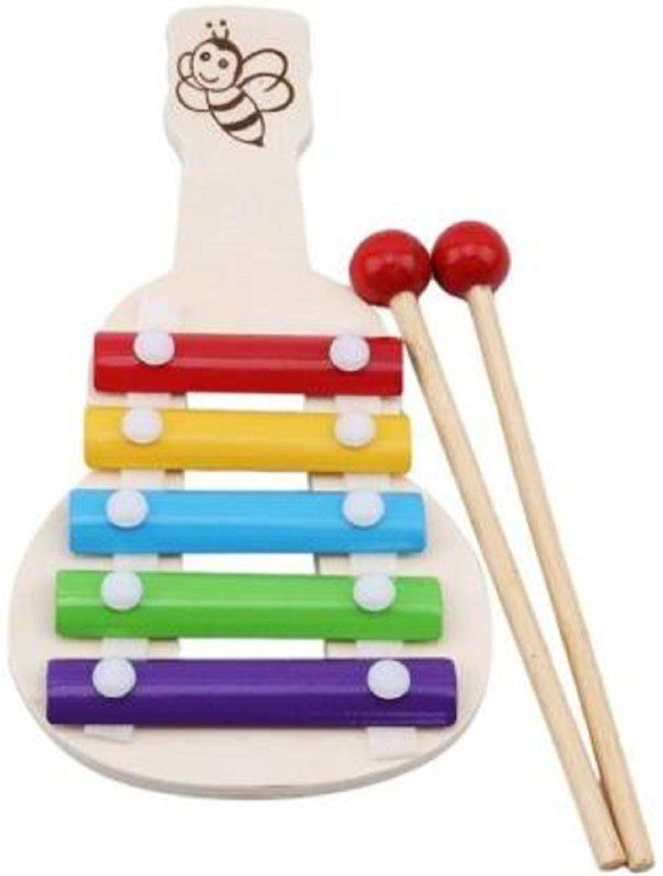 SZHC Wooden Xylophone Guitar Shaped Musical Toy for Children with 5 Note (Multicolor)  (Multicolor)
