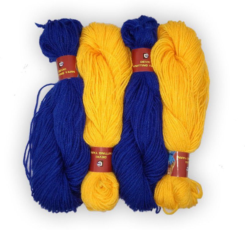 devki knitting yarn PACK OF 200 gm YARN . ROYAL BLUE & YELLOW COLOR .