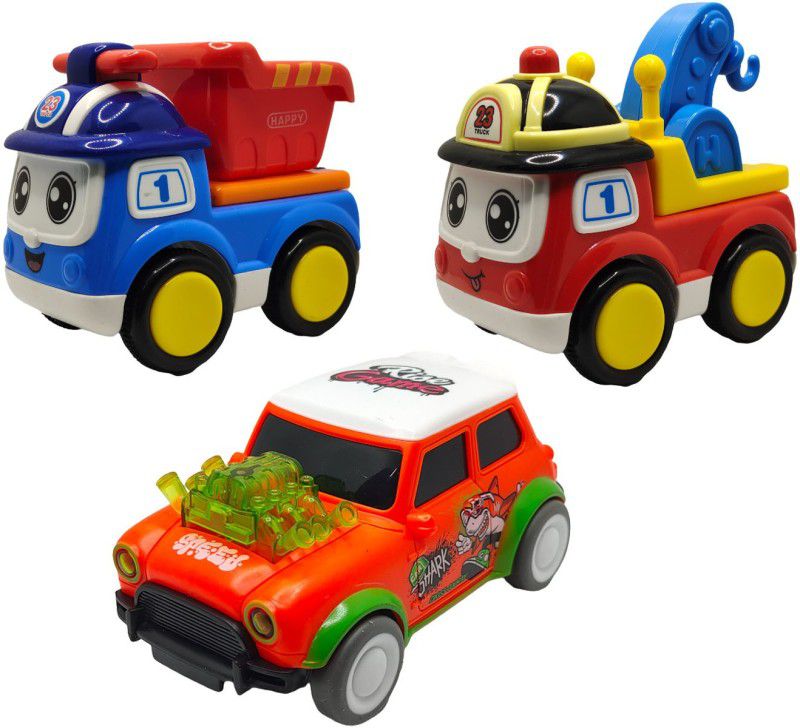 Vaniha Unbreakable Four-Wheel Drive Friction Powered Diecast Toy Set-L15  (Multicolor, Pack of: 3)