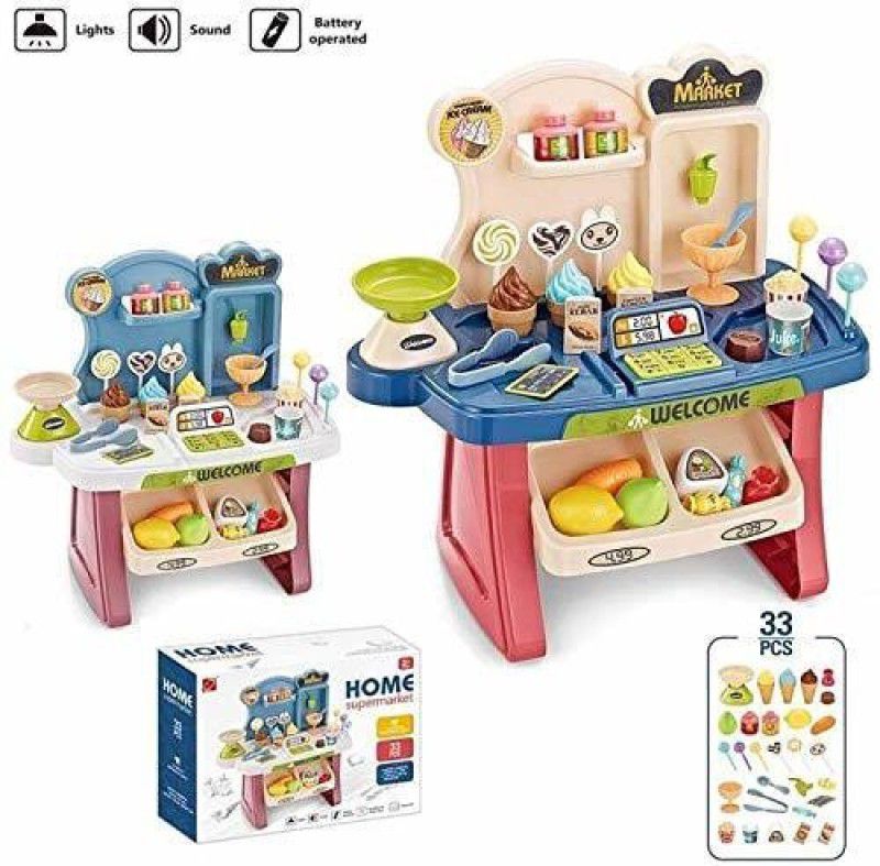 JAY AMBE ENTERPRISE Educational Early Development Pretend Play Home Supermarket,Cash Register,Shopping Cart Toy Set 33 Pieces