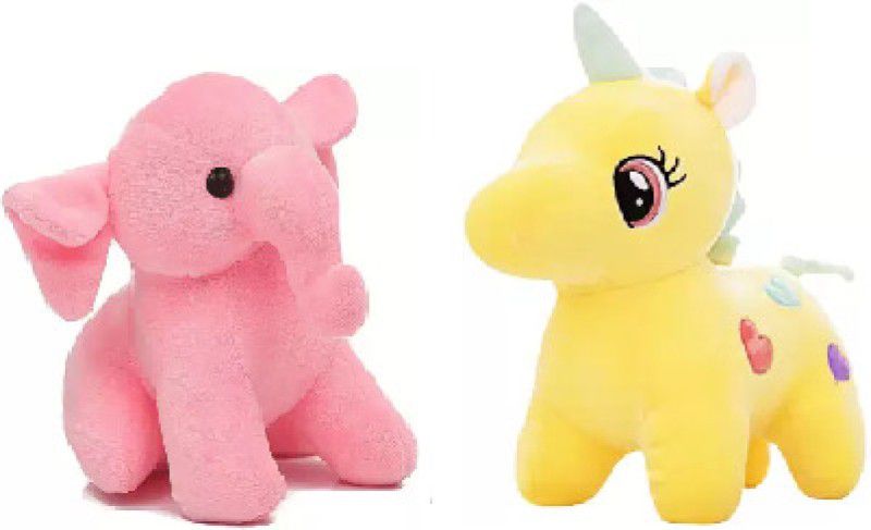 Gking Combo of 2 Soft Toys Unicorn With Pink Elephant Stuffed Soft Toy For Kids - 30 cm  (Multicolor)