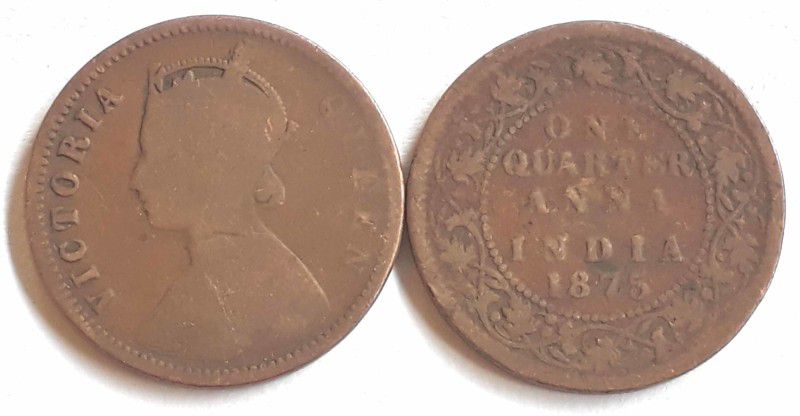 MANMAI COINS BRITISH INDIA - ¼ Anna - Victoria ("VICTORIA QUEEN") 1875 Copper 6.14 g 25.5 mm Medieval Coin Collection  (1 Coins)