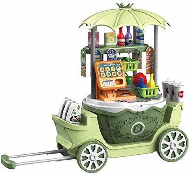 KGINT 4in1 Surprise Supermarket 50 Pieces Big Super Market Pretend Portable Cart Play Set Toys for Kids Girls