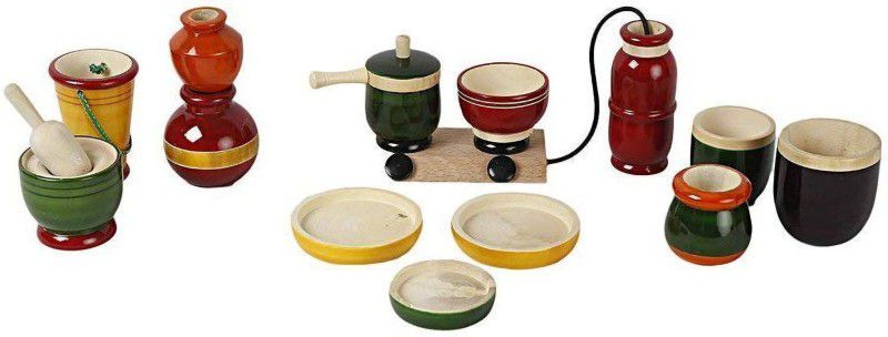 MS Marketing Wooden Organic Vegetable Lack-ware Kitchen set for Girls (Multi-Color)