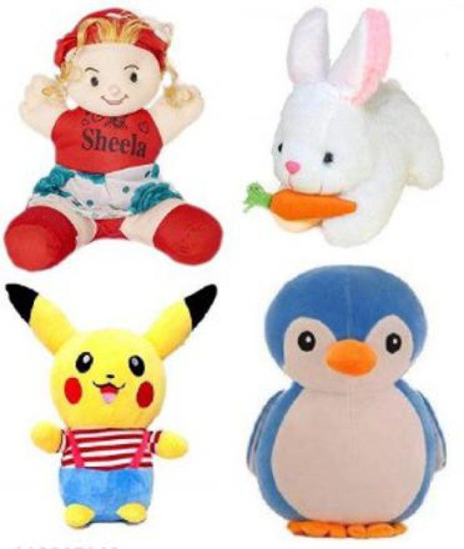 MK Enterprises Sheela Doll, Rabbit,Clother Pikachu And Penguin - 30 cm  (Multicolor)