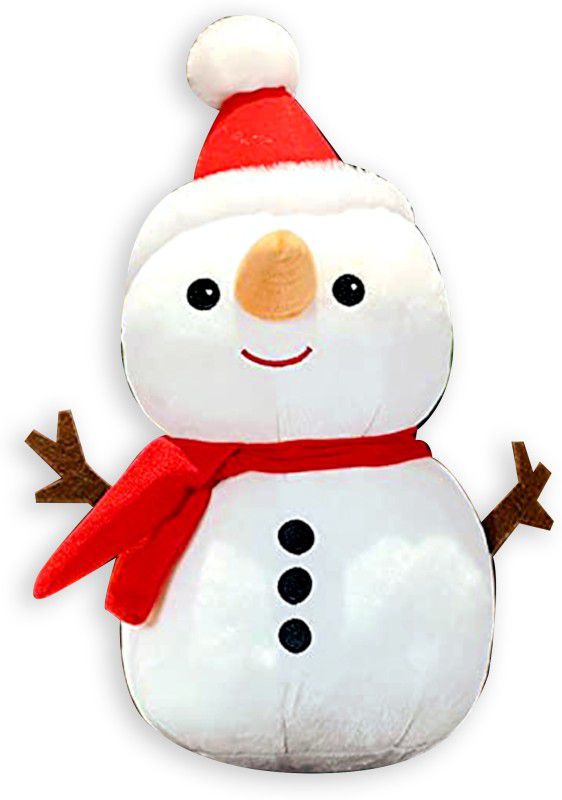 Besties Snowman Plush Toy Stuffed Snowman Animal Christmas Soft Toys for Christmas - 35 cm  (Red & White)