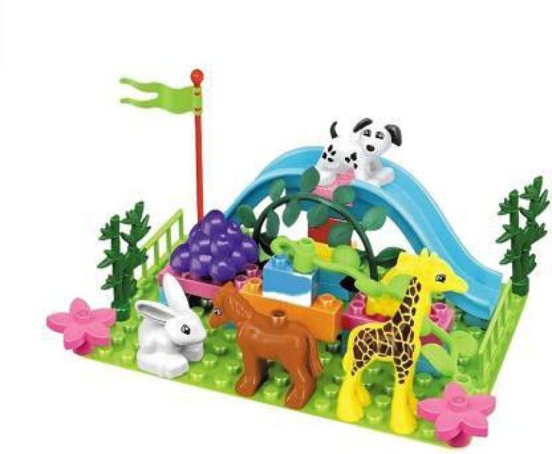 VRUX Animal Park Interlocking Plastic Blocks Set-A Creative and Educational Building Blocks for Kids||Tested for Children's Safety||Animal Park Building Blocks Toy for Boys and Girls (Multicolor)