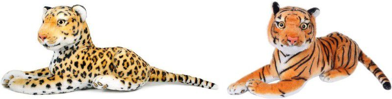 Kraftix Combo Of Leopard (49cm) &Tiger (32cm) Stuffed Plush Soft Toy KSTLEOPARD50TIGER32 - 50.01 cm  (Multicolor)
