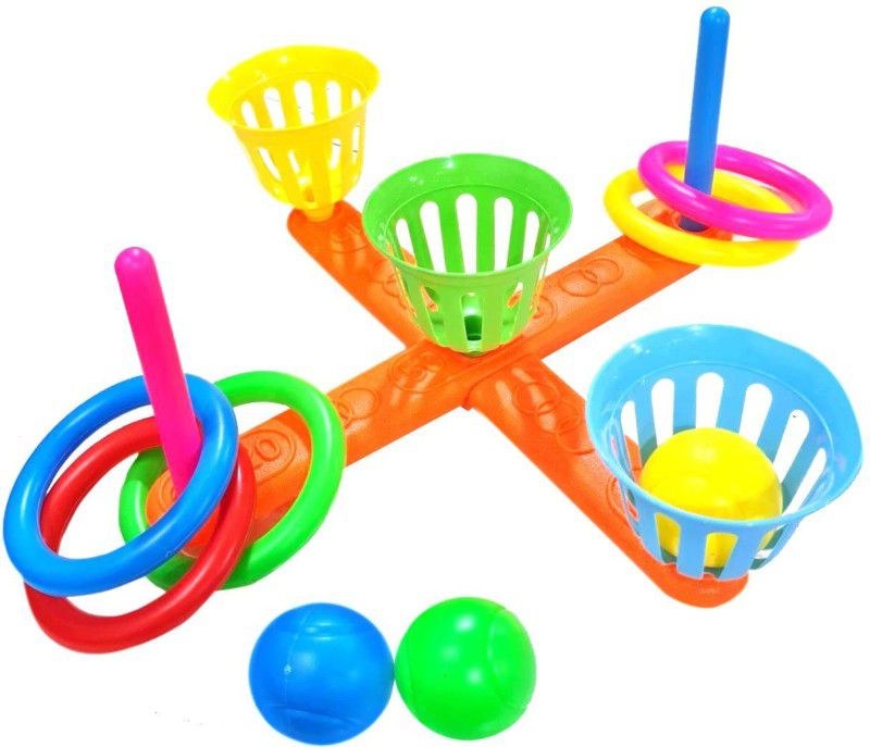 IndusBay 2 in 1 Ring Toss and Ball Catching Ring Throw Target Game with Basket Toss  (Multicolor)