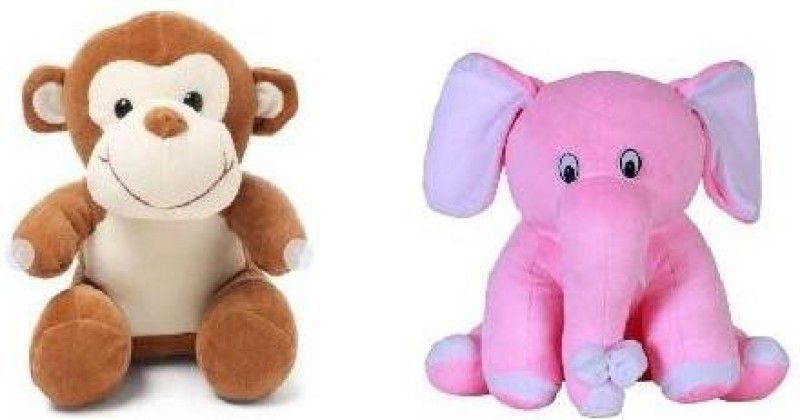 MAURYA so cute soft toys combo pink elephant and Monkey (30 cm, multi color) - 30 cm  (Multicolor)