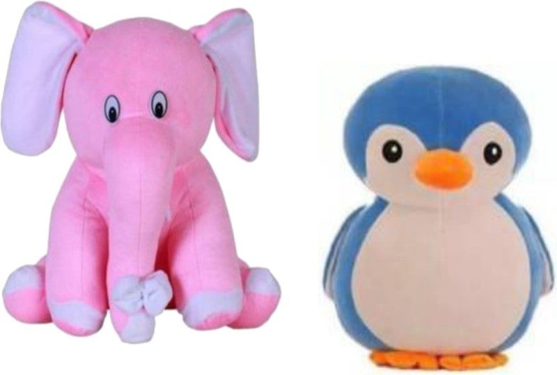 UNIQUE Pink Elephant with Penguin - 30 cm  (Pink, Blue)