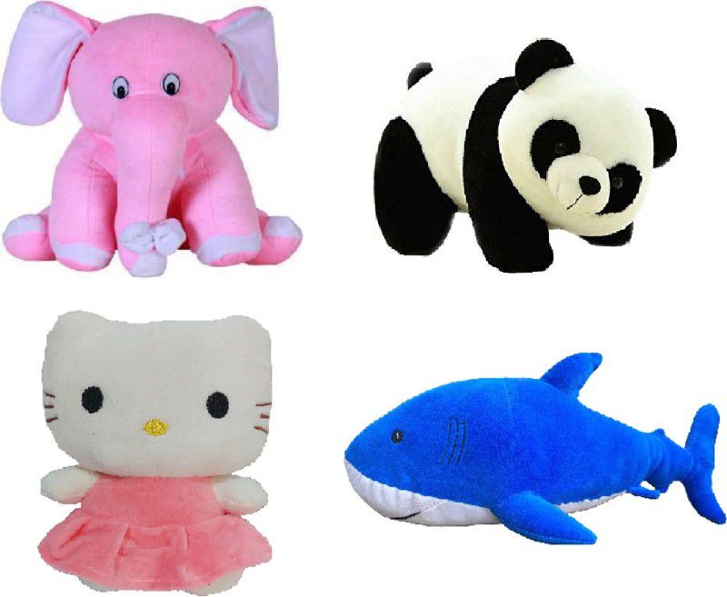 fluffies Ultra Soft Plush Toy Combo of 4-Kitty,Panda,Dolphin,Elephant For Kids & Infants - 30 cm  (Multicolor)