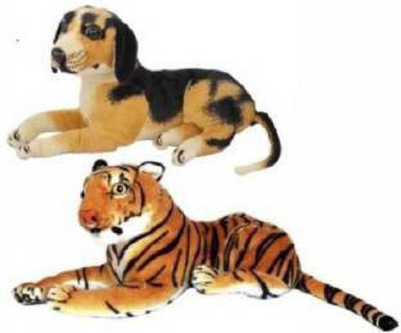 tgr stuffed soft toy tiger & dog soft toy combo - 35 cm  (Multicolor)