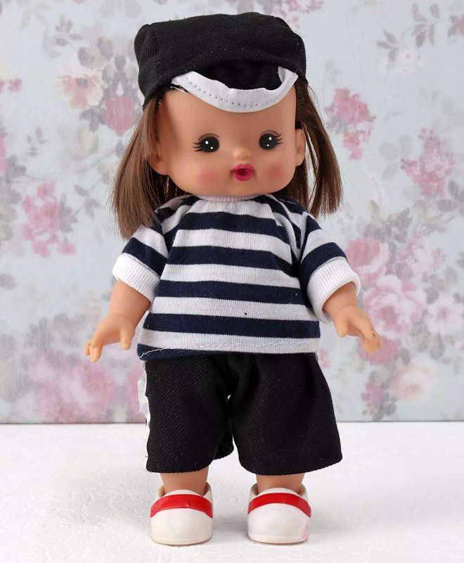 Joy Stories Stuffed Soft Plush Baby Doll for Girls, Black & White - Height 25 cm  (Black, White)