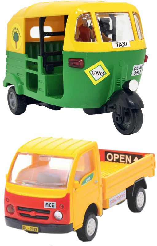 STYLO 2 Combo Pull Back TruckAce & CNG Auto Rickshaw Toy Car  (Green, Yellow, Pack of: 2)