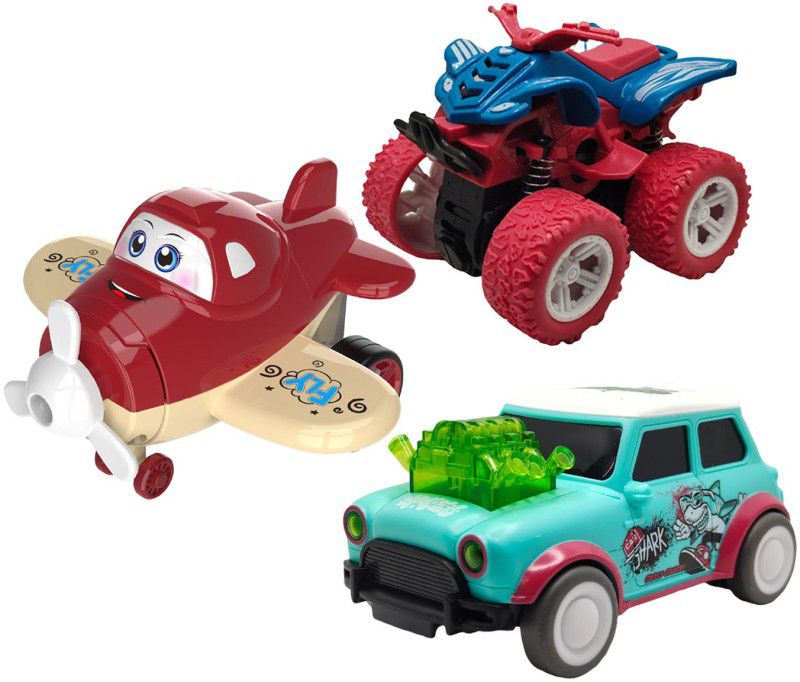Vaniha Unbreakable Four-Wheel Drive Friction Powered Diecast Toy Set-R7  (Multicolor, Pack of: 3)