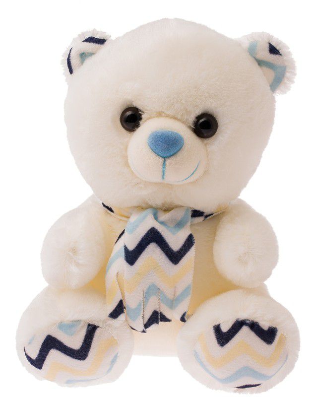 Dimpy Stuff Bear with zig zag scarf - 21 cm  (White)
