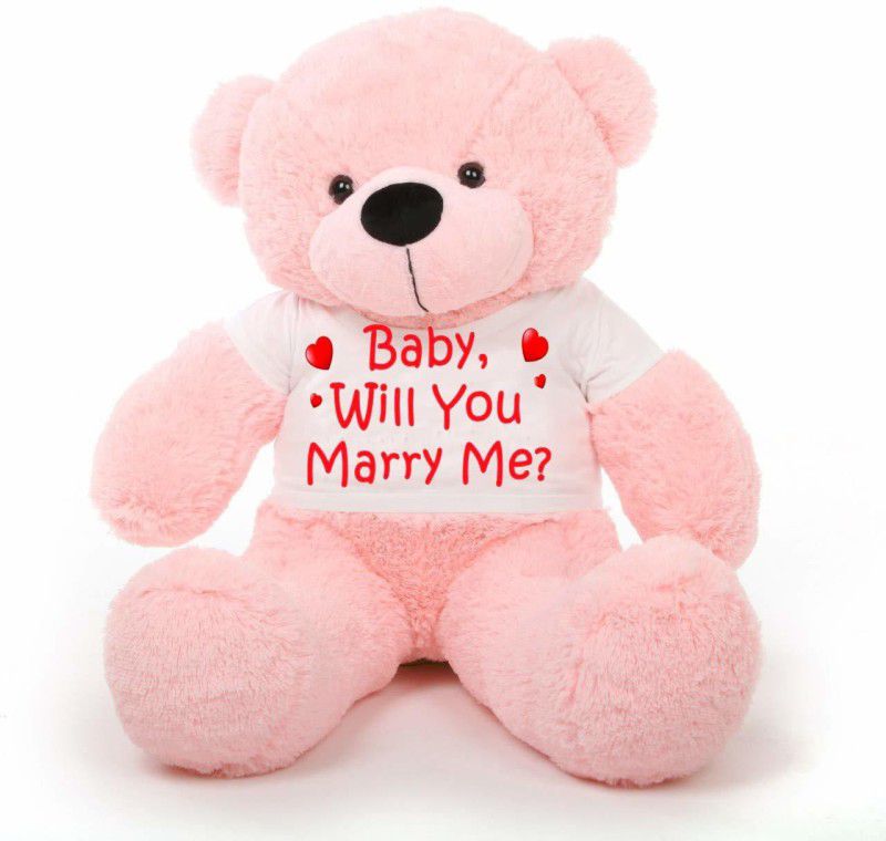 Hug 'n' Feel Soft Toys Big Teddy Bear Wearing "Baby Will You Merry me" T-Shirt 5 feet Pink - 150 cm  (Pink)