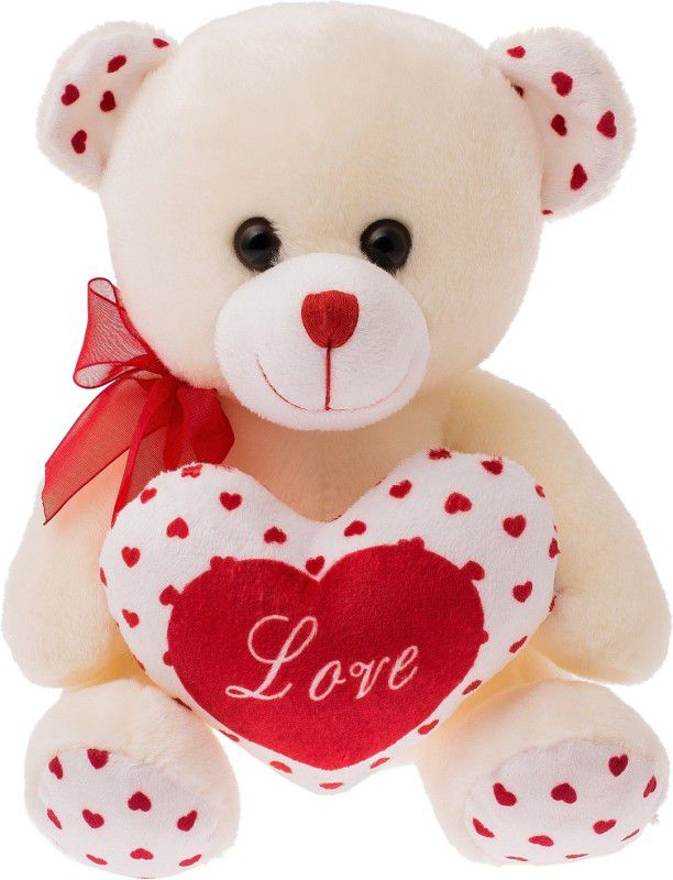 Dimpy Stuff Bear with Love heart - 15 cm  (White)