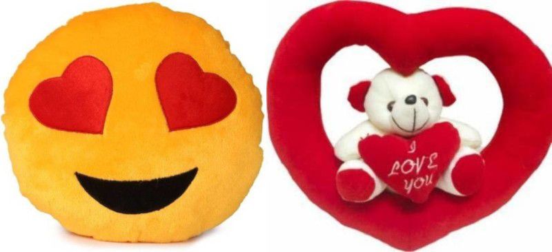 Agnolia Gift Basket Heart Eye cushion with Hanging Red heart Teddy for valentine/anniversary/birthday/girl/boy Soft toy 18 cm - 18 cm  (Multicolor)