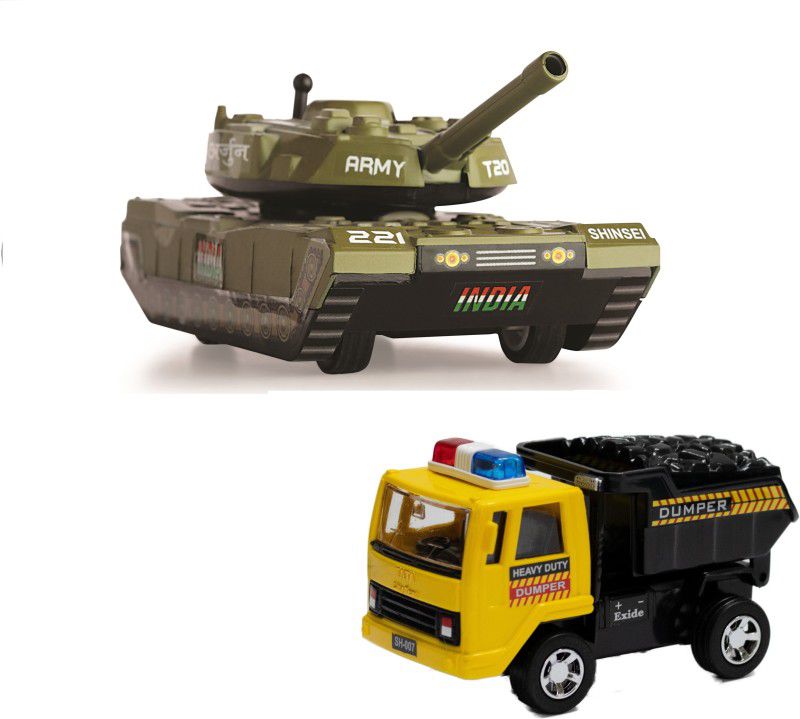 DEALbindaas Combo of Coal Carrier & Army Battle Tank Pull Back Die-Cast Scaled Model Toy  (Multicolor, Pack of: 2)