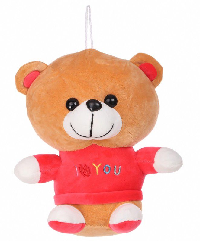 Kashishtrandingcopany Teddy In Red T-shirt Soft Toy Brown Red-28 cm  (Multicolor)