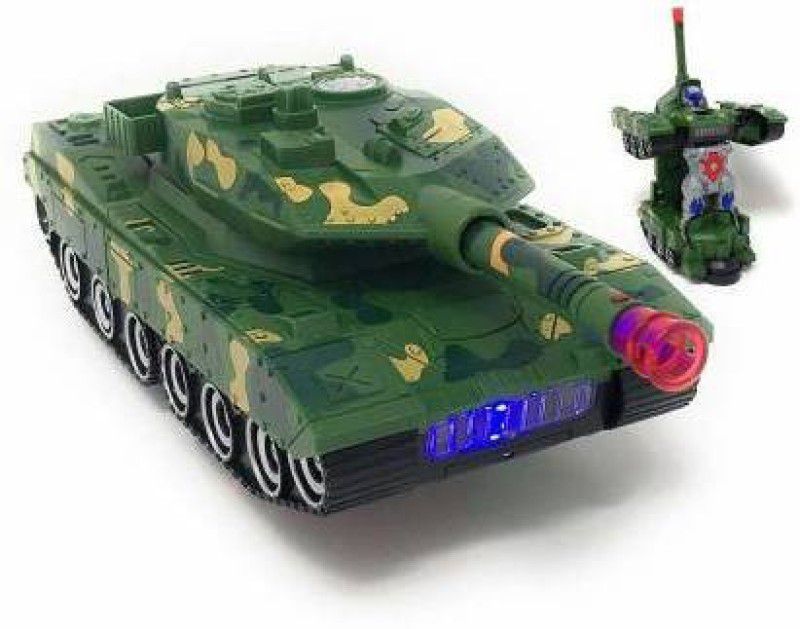 Palito Combat Army Tank Vehicle Deformation Robot Toy Action Figure | Flashing Light & Realistic Military Sounds | Electric Vehicle Bump and Go Action Toys for Boys  (Green)