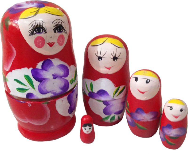 Khadi Eco Basket Handmade Wooden Russian Painted Doll/ Matryoshka  (Red)