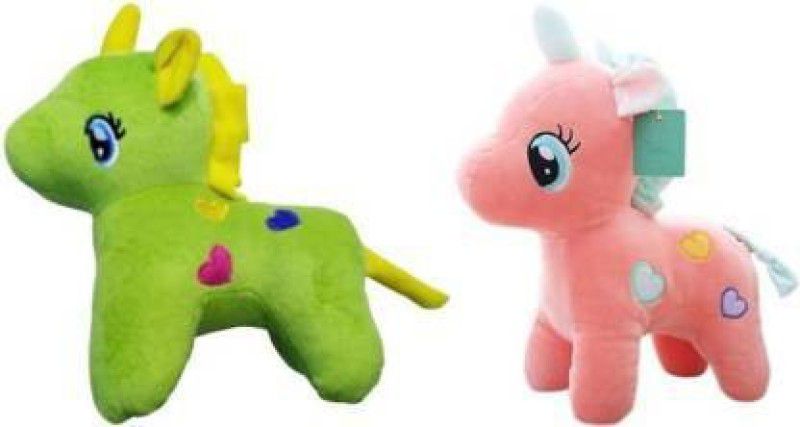 Agnolia GIFTS STYLISH UNICORN HORSE PLUSH STUFFED SOFT TOY Pink and Green for kids - 23 cm  (Multicolor)