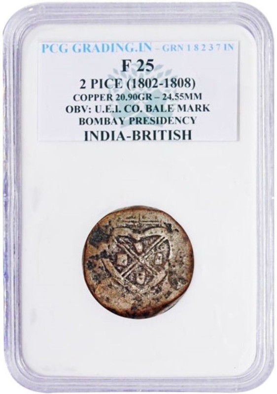 Prideindia 2 Pice (1802-08) Obv: U.E.I. Co. PCG Graded Old and Rare Copper Coin Ancient Coin Collection  (1 Coins)