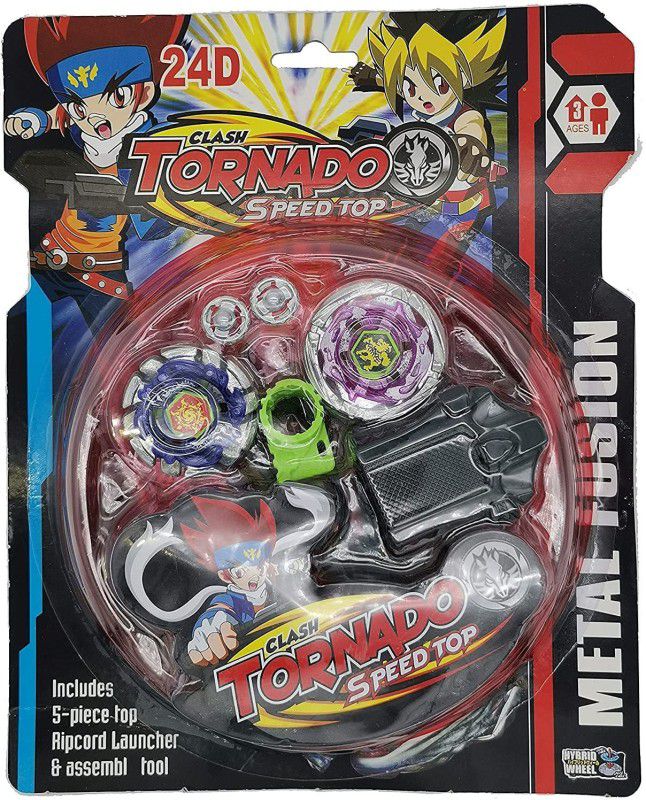 The Simplifiers Tornado Beyblades Set of 2 with Battle field and 2 Launcher  (Multicolor)