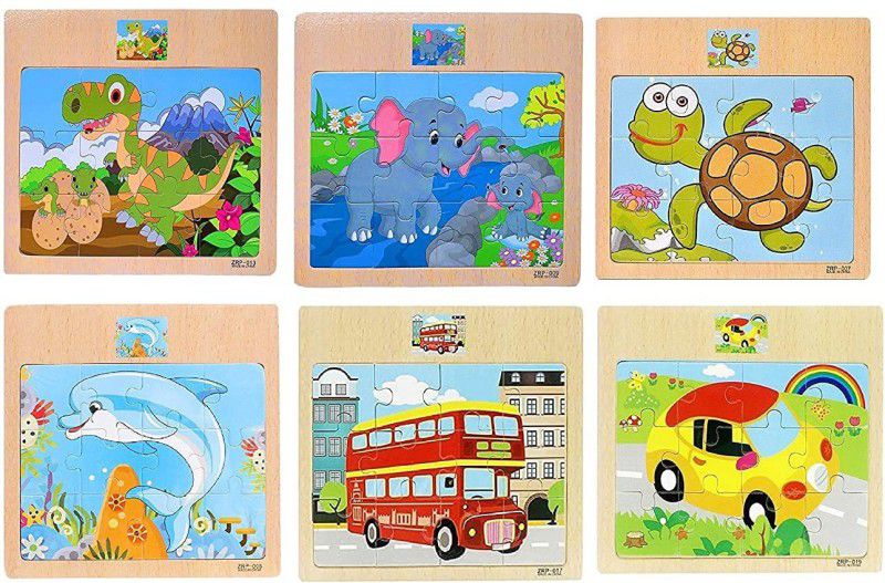 ESSJEY TOY Set of 6 Wooden Jigsaw Animal Puzzle in Each Educational Learning Toy Puzzles  (Multicolor)