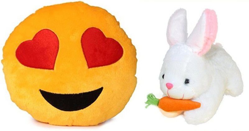 Agnolia Gift Gallery Smiley cushion 35cm-Heart Eye with Rabbit - 32 cm  (Multicolor)