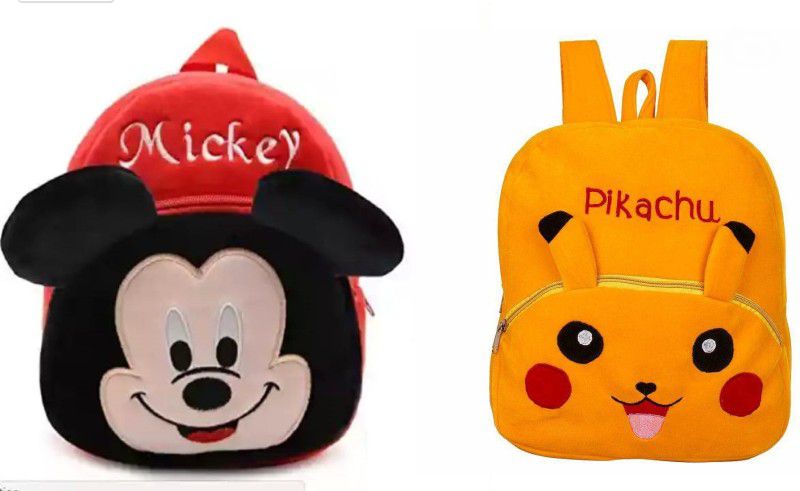 Pocket Whole Embroidered mickey and pikachu Plush bag - 30 cm  (Multicolor)