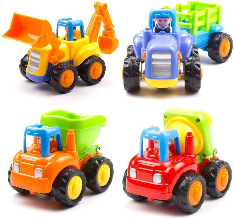 LODESTONE Friction Powered Cars Push and Go Construction Vehicles Toys for Toddlers Including Tractor, Buldozer, Cement Mixer, Dump Truck , Toys Play Set ( Pack of 4 )  (Multicolor, Pack of: 4)