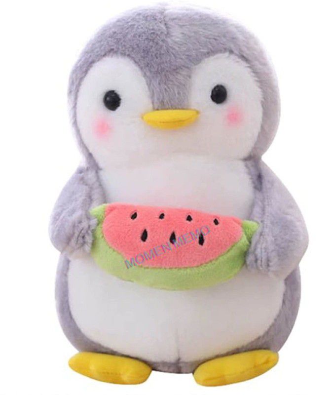 Wazood Penguin with Watermelon Soft Toy | Soft Toys for Baby boy | Soft Toys for Baby Girl |Soft Toys for Boys, Penguin Baby Girl Toys, Cute Plush Kids Animal - 15 cm  (Grey)