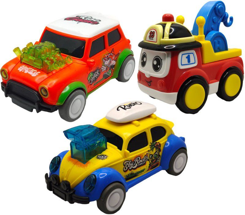 Vaniha Unbreakable Four-Wheel Drive Friction Powered Diecast Toy Set-L25  (Multicolor, Pack of: 3)