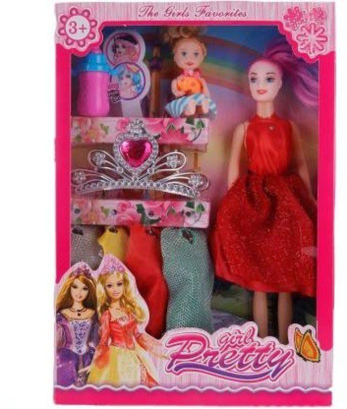 zm store Doll Set Play set Including a Small Doll with 4 Pair of Dresses, Bottle and Crown for Small Girls Fashionable Toys for Kids Perfect for Gifts and with Free Kids Watch  (Multicolor)