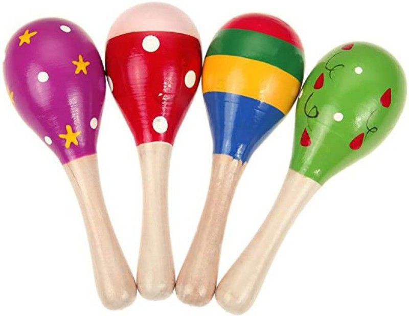 Crafts Export Wooden Ball Rattle Toy Colorful Sand Hammer Pack of 4  (Multicolor)