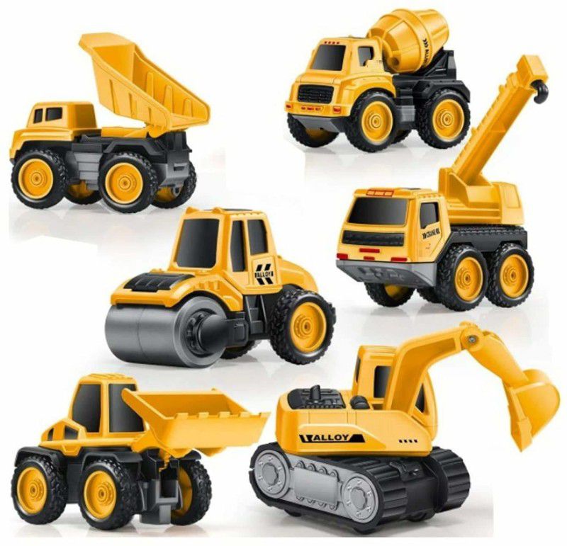 Tyrus one Construction Metal Team Car Unbreakable Engineering Automobile Construction Car Machine Toys Set for Children Kids Tractor Trolly, Trucks and JCB Machine (Set of 6)  (Yellow)