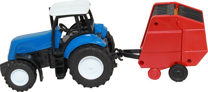 NEW RAY 1:32 Scale, Die-Cast Tractor W/ Hay Baler  (Blue, Red, Pack of: 1)