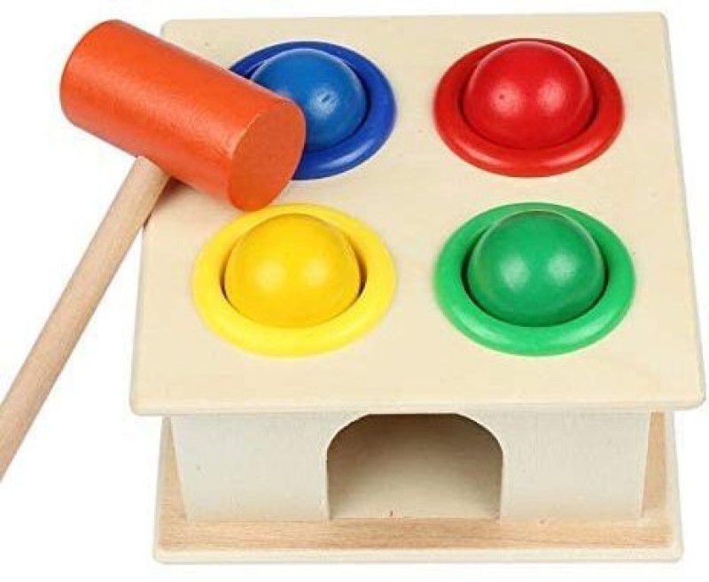 Crafts Export Wooden Hammer Knock The Ball Toy for Kids  (Multicolor)