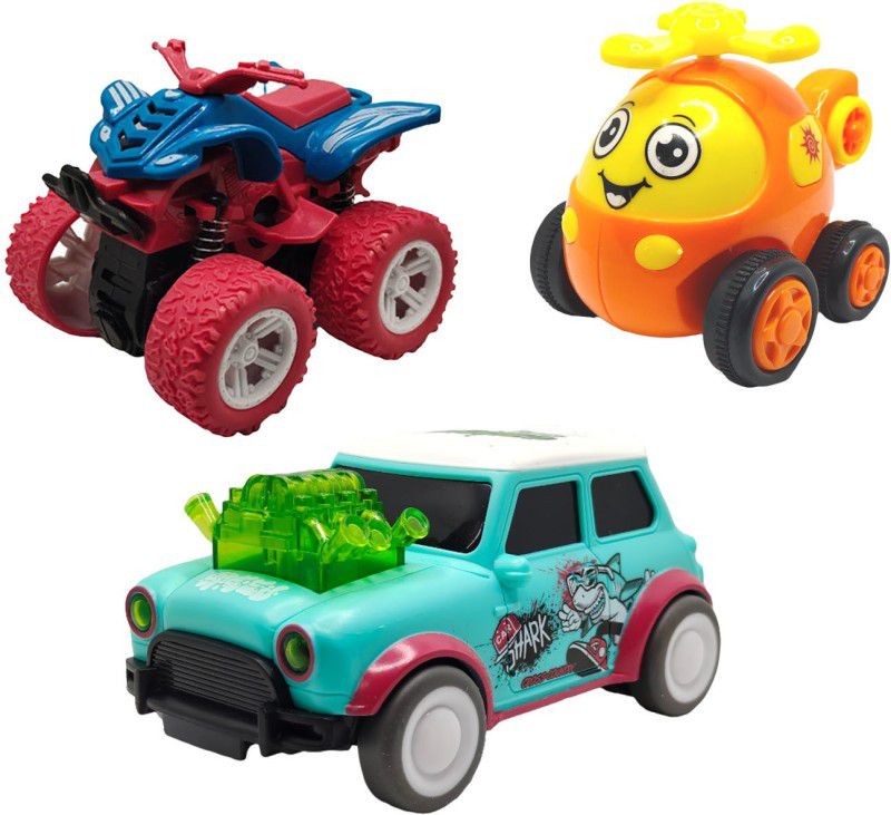 Vaniha Unbreakable Four-Wheel Drive Friction Powered Diecast Toy Set-E158  (Multicolor, Pack of: 3)