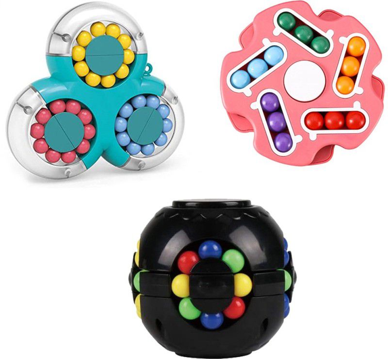 QWICK CLICK Fingertip 2 In 1 Spinner Magic Bean Toys, Rotating Small Beads Magic Cube Stress Relief Children Puzzle Toys Set of 3  (3 Pieces)