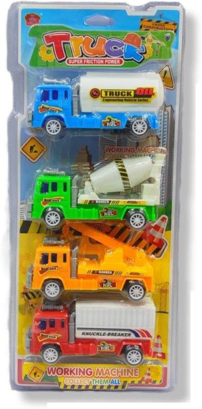 Sanchi Creation 4 Pcs JCB Working Machine Truck Set Friction Powered For Kids Boys Girls  (Multicolor, Pack of: 4)