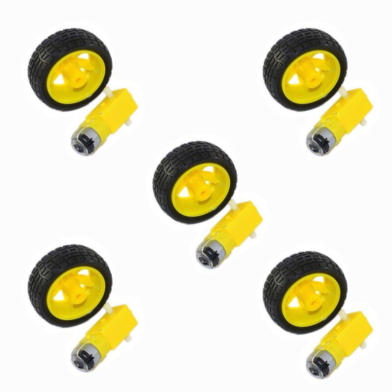 geeta enterprises BO Motor Dual Shaft and Wheels Smart Car Robot Gear Motor for Arduino, Black and Yellow, Pack of 5 Automotive Electronic Hobby Kit