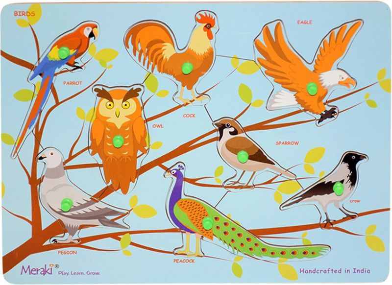 Meraki Wooden Birds Puzzle with Knobs  (8 Pieces)